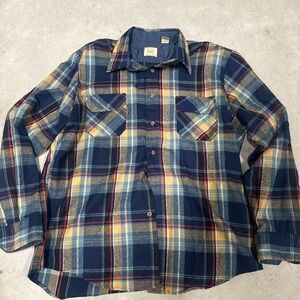 Sears Men's Navy and Yellow Plaid Button Down Shirt